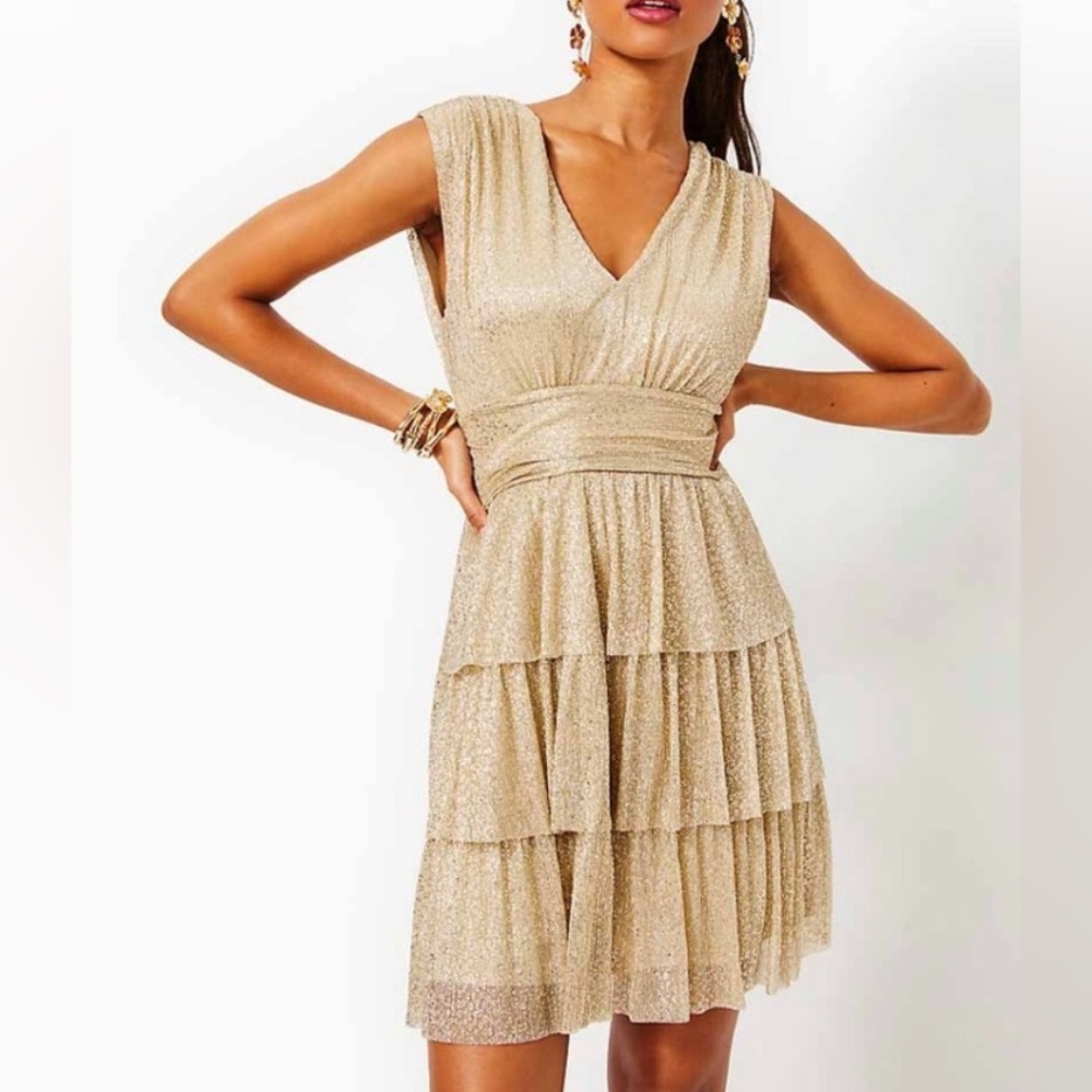 Lilly Pulitzer Gold Tiered Dress